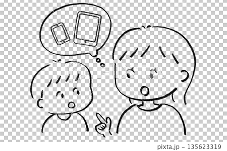 Illustration of a parent and child explaining the rules for using smartphones and tablets at home Illustration of a parent and child explaining the rules for using smartphones and tablets at home 135623319