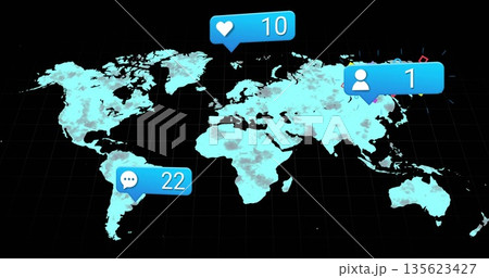 Displaying world map over grid in data dashboard, showing heart 10, comment 22, user silhouette 1 Displaying world map over grid in data dashboard, showing heart 10, comment 22, user silhouette 1 135623427
