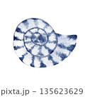 shell mollusc blue indigo with spots. Hand drawn with watercolor with texture. for fish restaurant 135623629