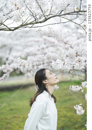 桜と若い女性 135623759