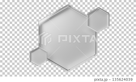 多塊灰色六角形玻璃。透明背景。 3D（png） 135624039