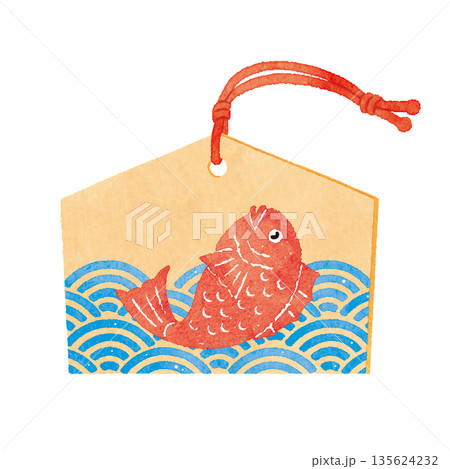 鯛の絵馬イラスト|お正月・開運を願う和風縁起物 鯛の絵馬イラスト|お正月・開運を願う和風縁起物 135624232