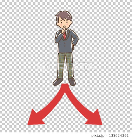 一個穿著制服的男孩在十字路口思考 135624391