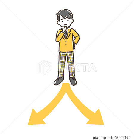 分かれ道で考えている制服姿の男の子／シンプルカラー 135624392