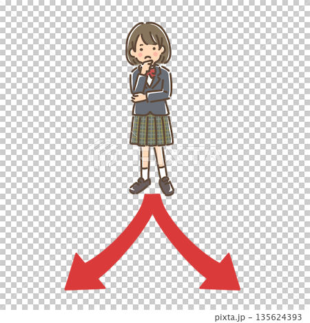 一個身穿制服的女孩在十字路口思考 135624393