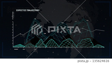 Displaying layered 3D mesh area chart and white line graph in virtual analytics dashboard Displaying layered 3D mesh area chart and white line graph in virtual analytics dashboard 135624616