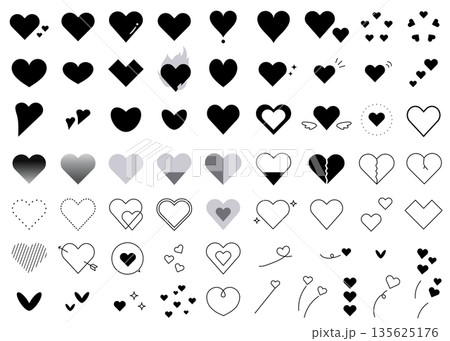 色々な形のハートのアイコンイラストセット 135625176