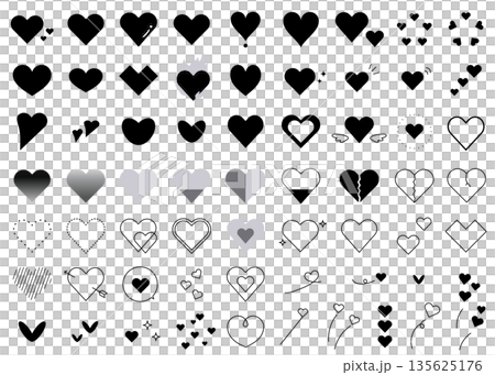 心形圖示插圖集，包含各種形狀 135625176