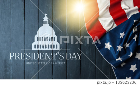 Celebration of President's Day with American flag and Capitol building design Celebration of President's Day with American flag and Capitol building design 135625236