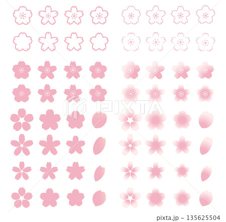 いろいろな桜のシンプルアイコンセット 135625504