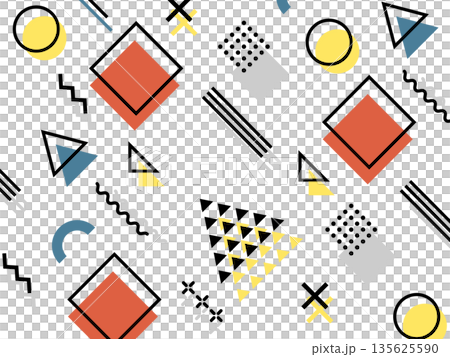 Bauhaus-style Memphis pattern horizontal graphic 135625590