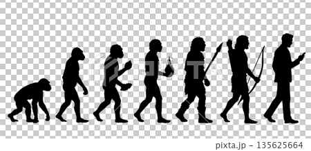 人類の進化 類人猿 人間に移り変わるシルエットのイラストセット 135625664