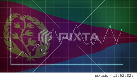 Displaying Eritrean flag overlaying grid in digital art showing x-axis y-axis and white data line Displaying Eritrean flag overlaying grid in digital art showing x-axis y-axis and white data line 135625825