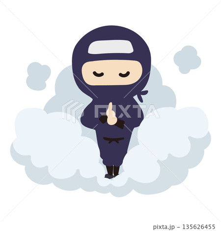 印を結ぶポーズで消える忍術を使うかわいい忍者のイラスト 135626455