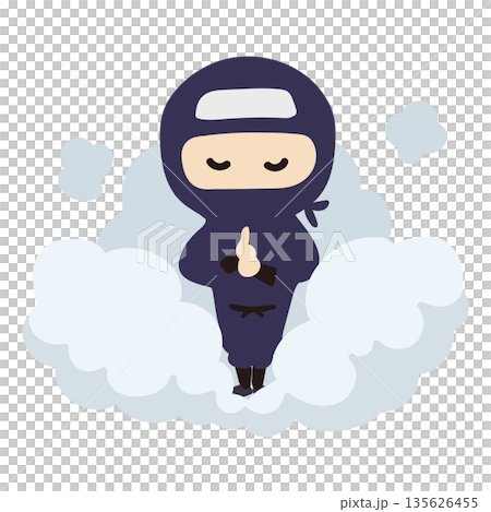 印を結ぶポーズで消える忍術を使うかわいい忍者のイラスト 135626455