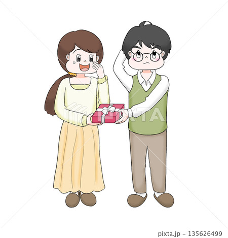 プレゼントを渡す男性と嬉し泣きの女性 プレゼントを渡す男性と嬉し泣きの女性 135626499