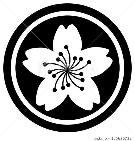 黒色の丸の中に桜が描かれたイラスト 135626738