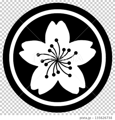 黒色の丸の中に桜が描かれたイラスト 135626738