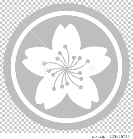 グレーの丸の中に桜が描かれたイラスト 135626739