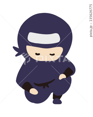 膝をついたポーズでしゃがむかわいい忍者のイラスト 膝をついたポーズでしゃがむかわいい忍者のイラスト 135626775