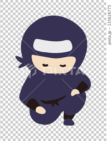 膝をついたポーズでしゃがむかわいい忍者のイラスト 膝をついたポーズでしゃがむかわいい忍者のイラスト 135626775