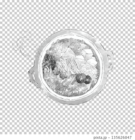 Monochrome illustration of a hotpot painted in watercolor Monochrome illustration of a hotpot painted in watercolor 135626847