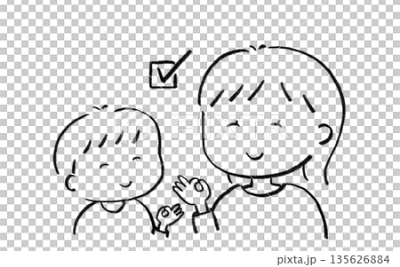 チェックマークで合意する親子のイラスト チェックマークで合意する親子のイラスト 135626884