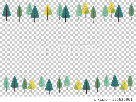 樹木邊框圖案，手繪樹木插圖，斯堪的納維亞風格 135626961