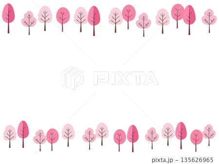 桜のボーダーパターン　桜の木の手描き風イラスト　北欧風 135626965