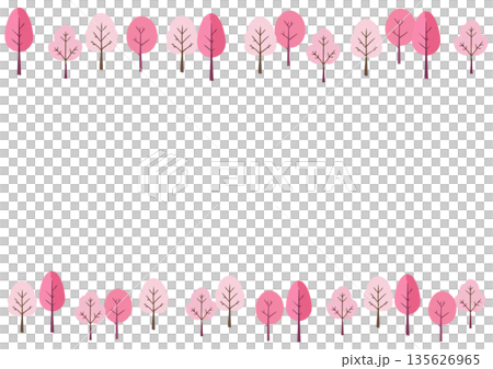 櫻花邊框圖案，手繪櫻花樹插圖，斯堪的納維亞風格 135626965