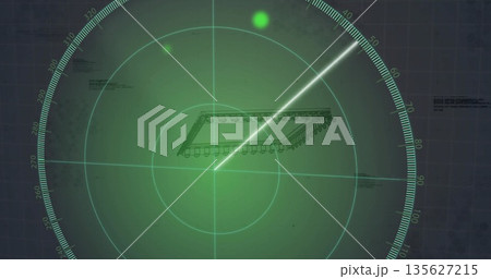 Displaying central microchip outline on radar display, with sweeping beam rotating and green blips Displaying central microchip outline on radar display, with sweeping beam rotating and green blips 135627215