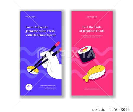 Japanese Sushi Food Vertical Banner Flat Cartoon Hand Drawn Illustration Background Japanese Sushi Food Vertical Banner Flat Cartoon Hand Drawn Illustration Background 135628019