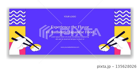 Cover Design with Japanese Sushi Foods Flat Cartoon Hand Drawn Illustration Background 135628026