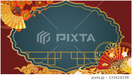中華風フレーム飾り枠背景 135628199