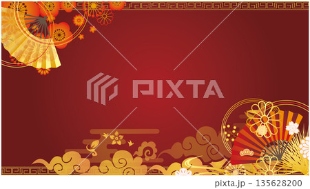 中華風フレーム飾り枠背景 135628200