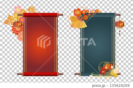 中華風フレーム飾り枠背景 135628209