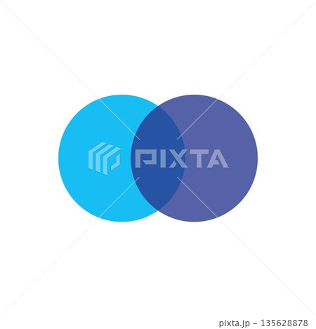 Intersecting circles. Blue and cyan. Merge concept. Colored icon. Business background. Vector illustration. Stock image. 135628878
