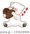 ハート型チョコレートを食べているシロクマ 135628940