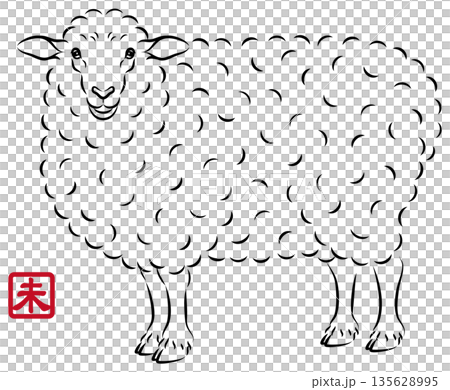 一幅美麗的成年綿羊插圖,眼神溫柔。風格別緻的新年賀卡素材,水墨畫風格。向量圖。 一幅美麗的成年綿羊插圖,眼神溫柔。風格別緻的新年賀卡素材,水墨畫風格。向量圖。 135628995
