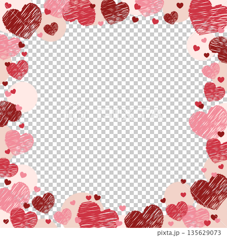 可愛いハートが散りばめられたフレーム バレンタイン 装飾素材 赤 135629073