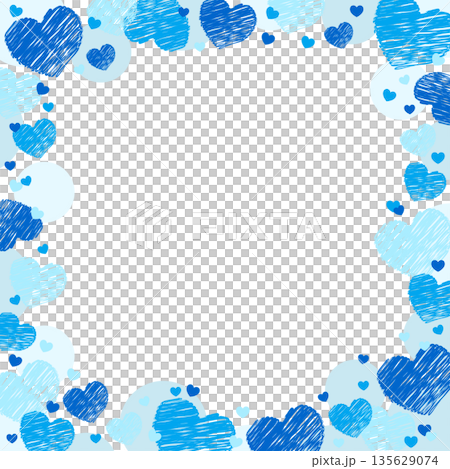 相框上散落著可愛的愛心，是情人節的裝飾材料，呈現淺藍色。 135629074