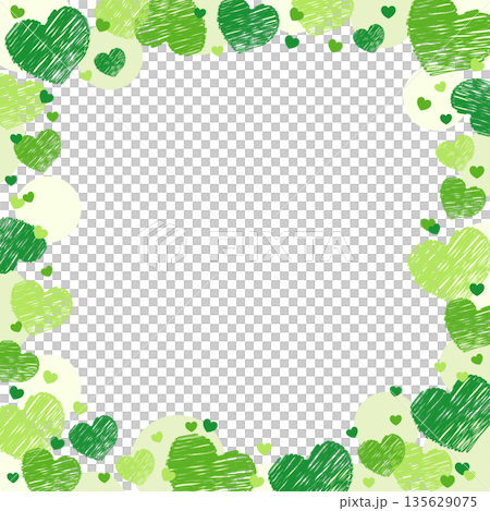 可愛いハートが散りばめられたフレーム バレンタイン 装飾素材 緑 黄緑 135629075