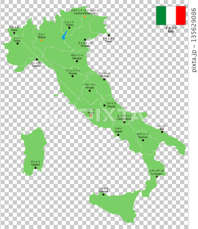 分割できるイタリア地図　ミラノ・コルティナ・ローマ強調 135629086