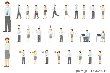 フラットイラスト：スーツを着た男女セット（夏） 135629210