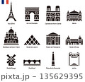 パリの有名な建築物のアイコンセット 135629395