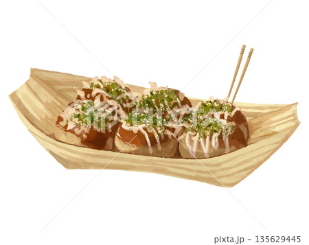 屋台やお祭りで買えるたこ焼きのイラスト 135629445