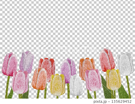 [Colorful tulip frame] Hand-embroidered illustration material 135629452