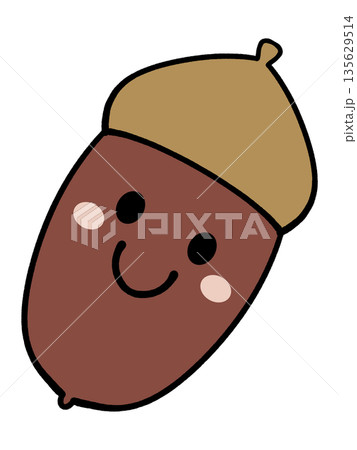シンプルでかわいいどんぐりのキャラクターイラスト素材 135629514