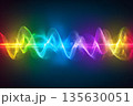 Colorful sound wave illustration with vibrant gradients on dark background for audio visualizations 135630051