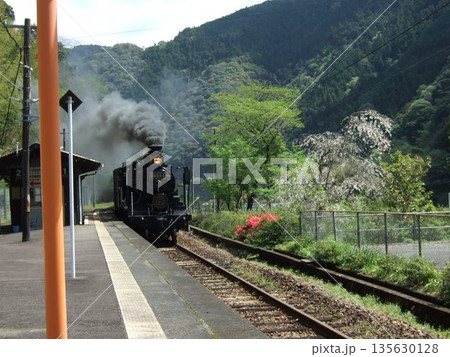 SL、蒸気機関車、肥薩線那良口駅 135630128